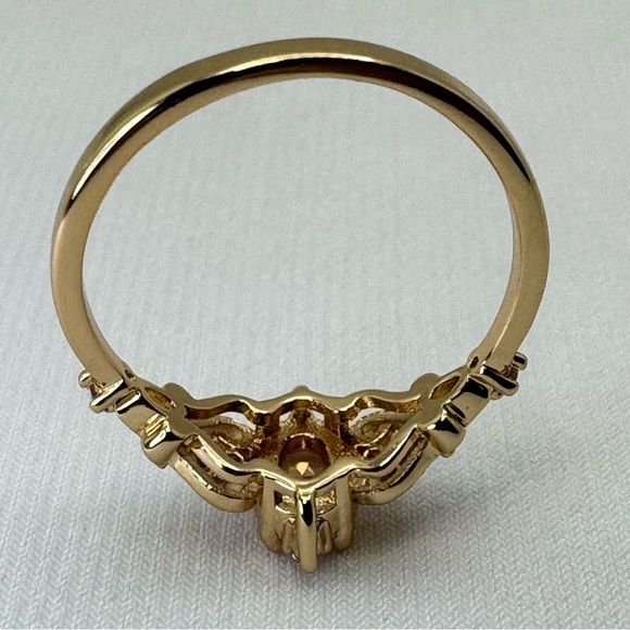 Art Deco Style Champagne Topaz CZ Ring Gold Vintage Inspired Filigree Cocktail - Picture 7 of 8